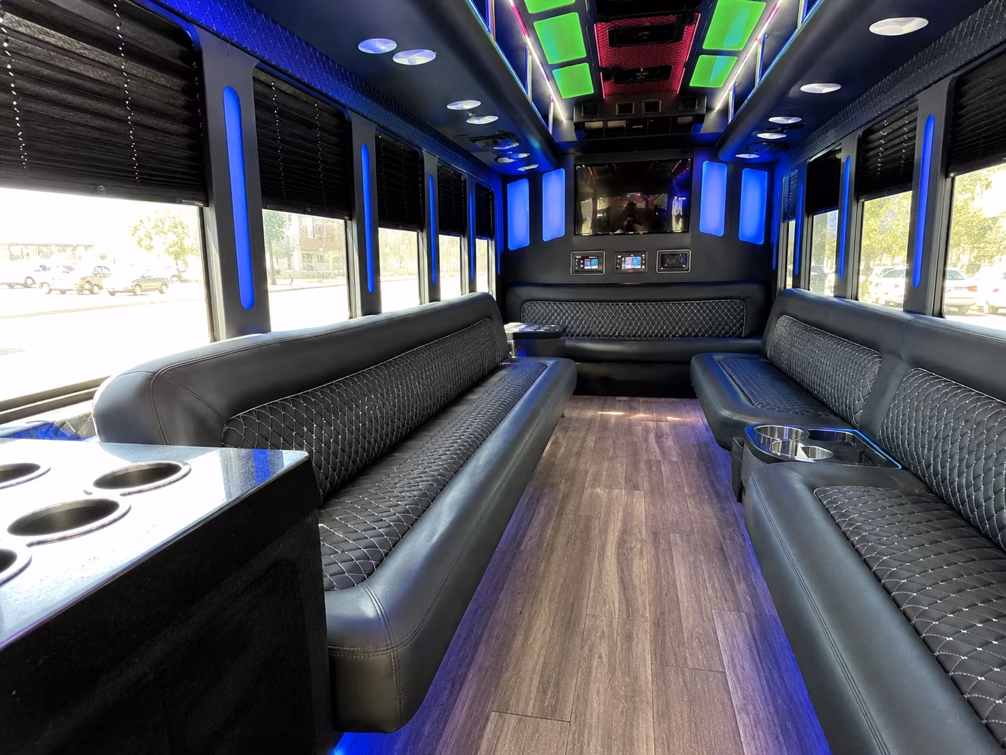 shelby township 15 passenger party bus inside
