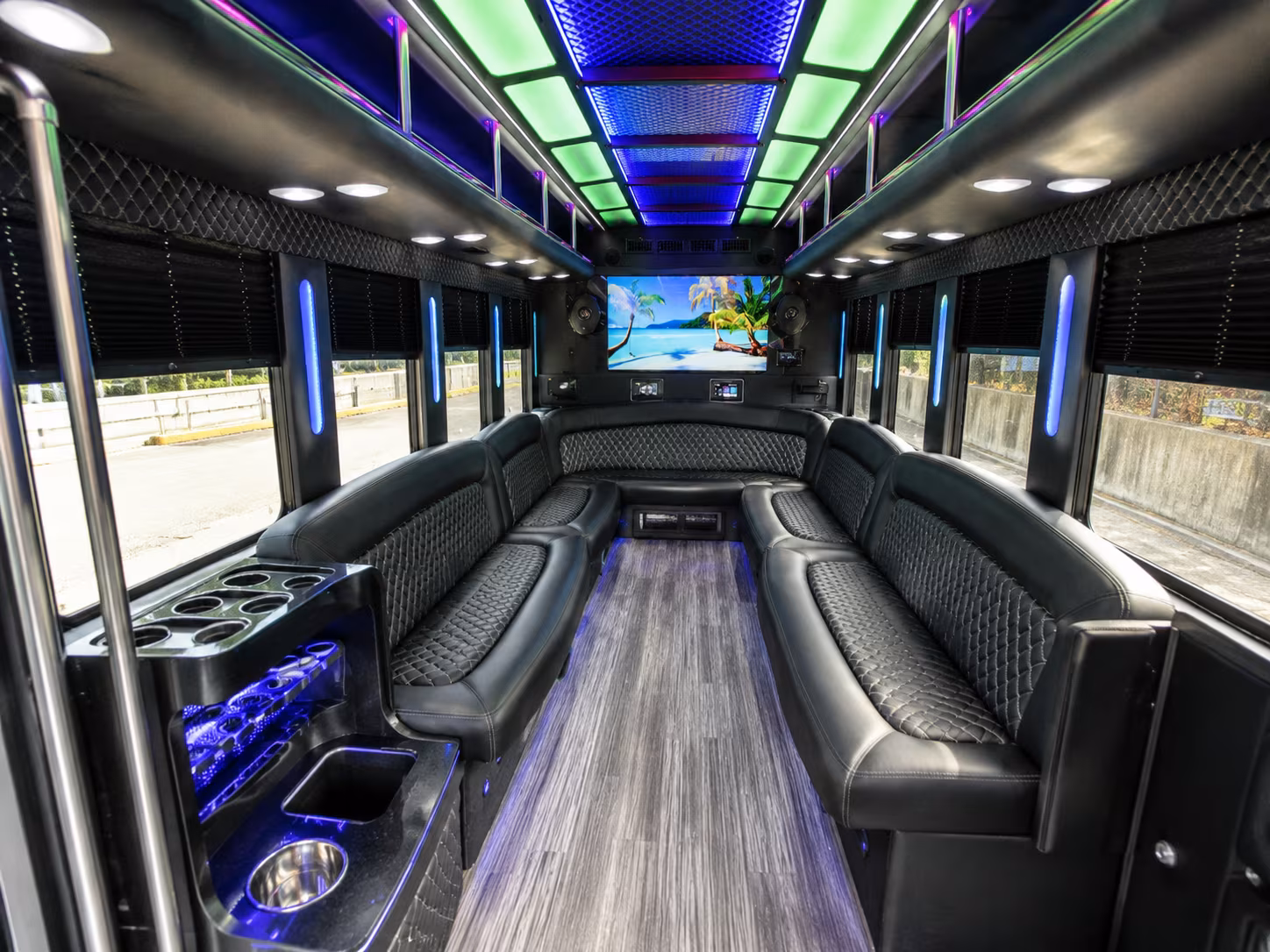 shelby township 18 passenger party bus inside