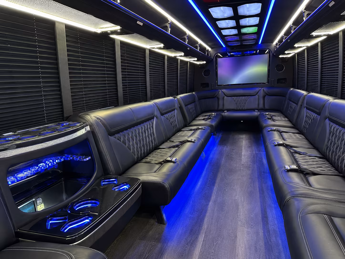 shelby township 20 passenger party bus inside