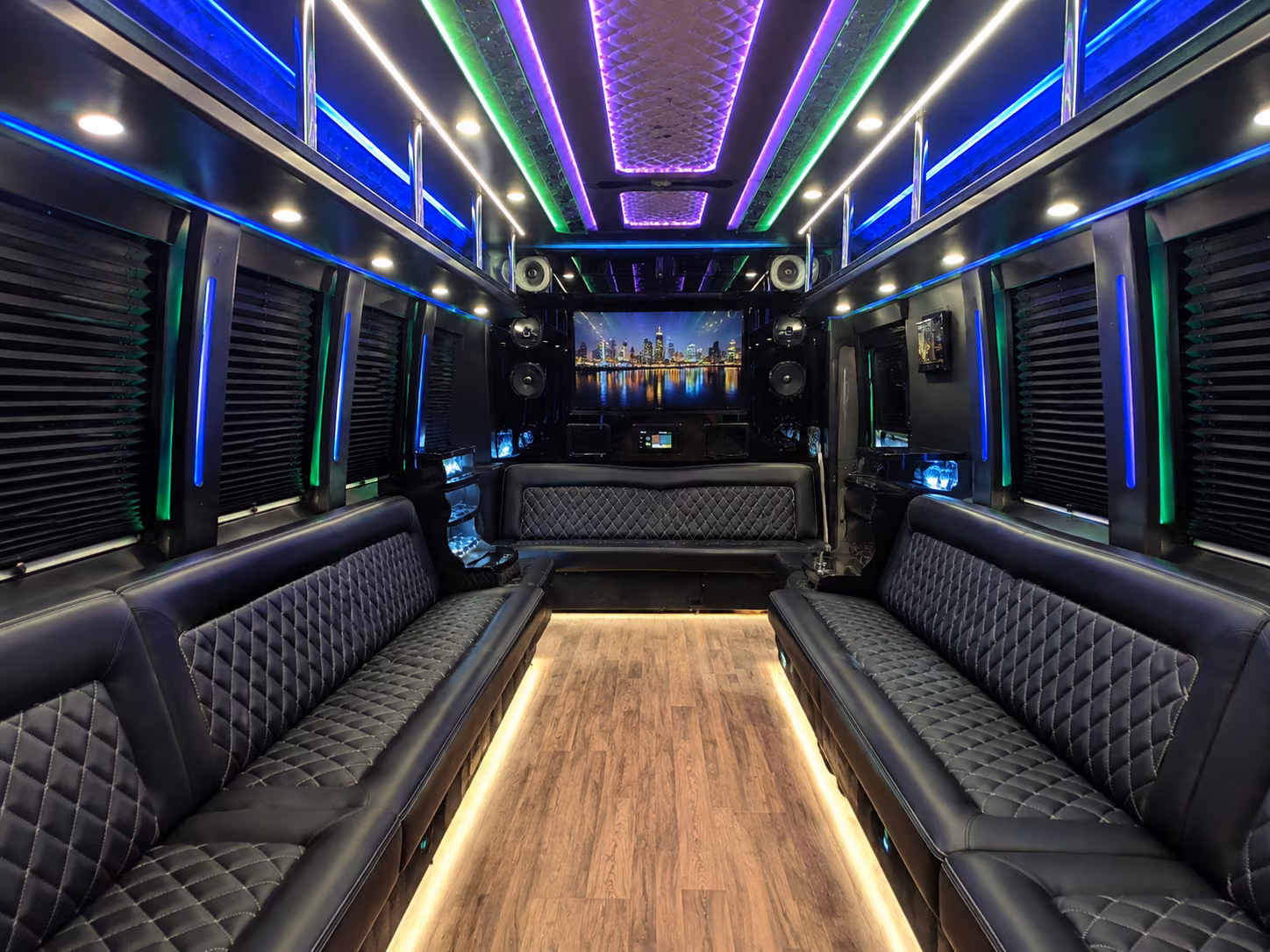 shelby township 25 passenger party bus interior