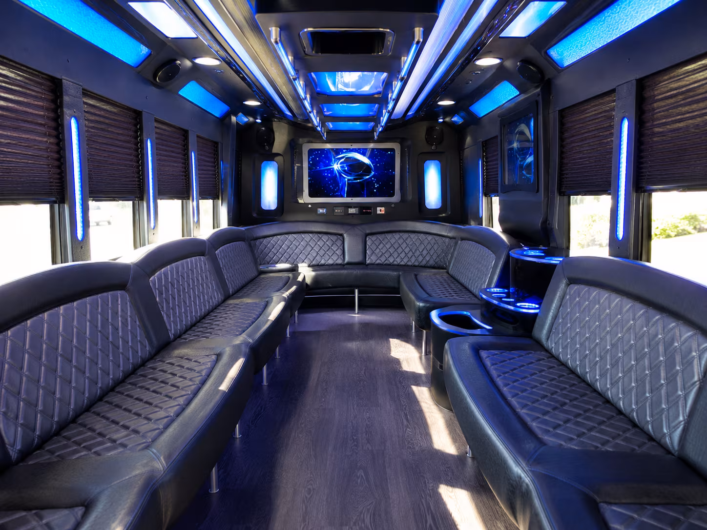 shelby township 28 passenger party bus inside