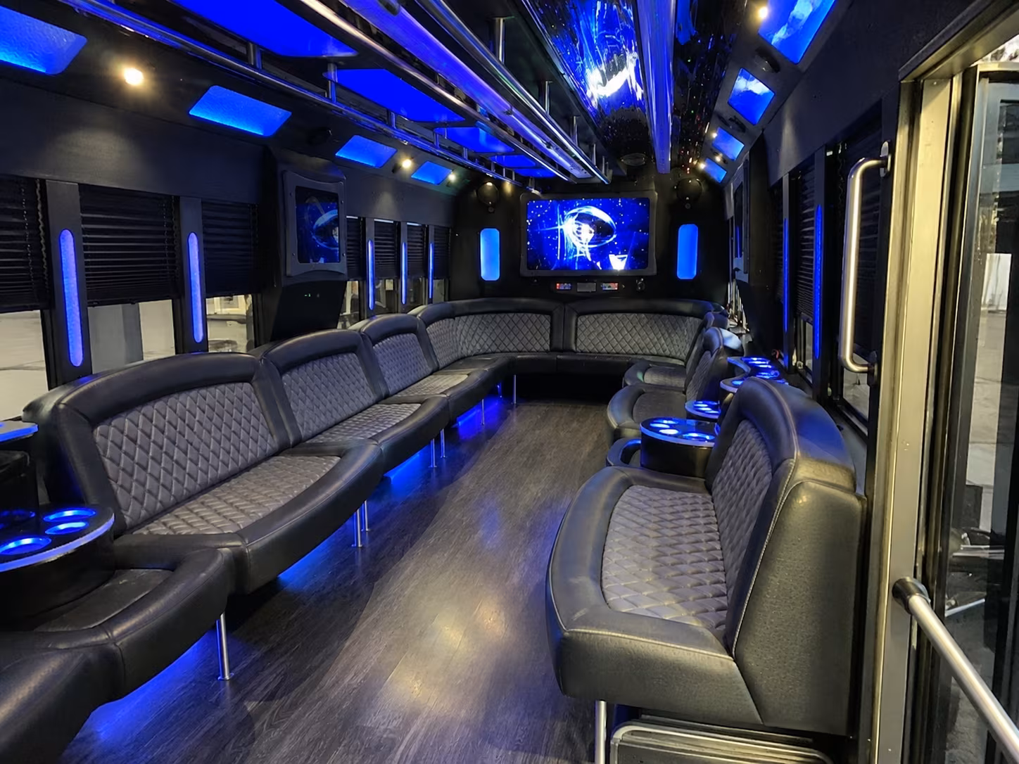 shelby township 28 passenger party bus interior