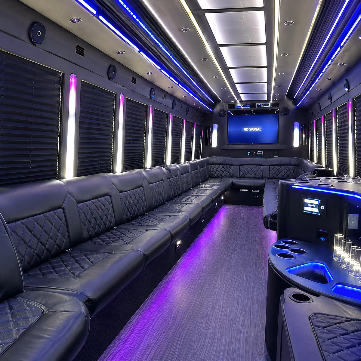 shelby township 30 passenger party bus inside