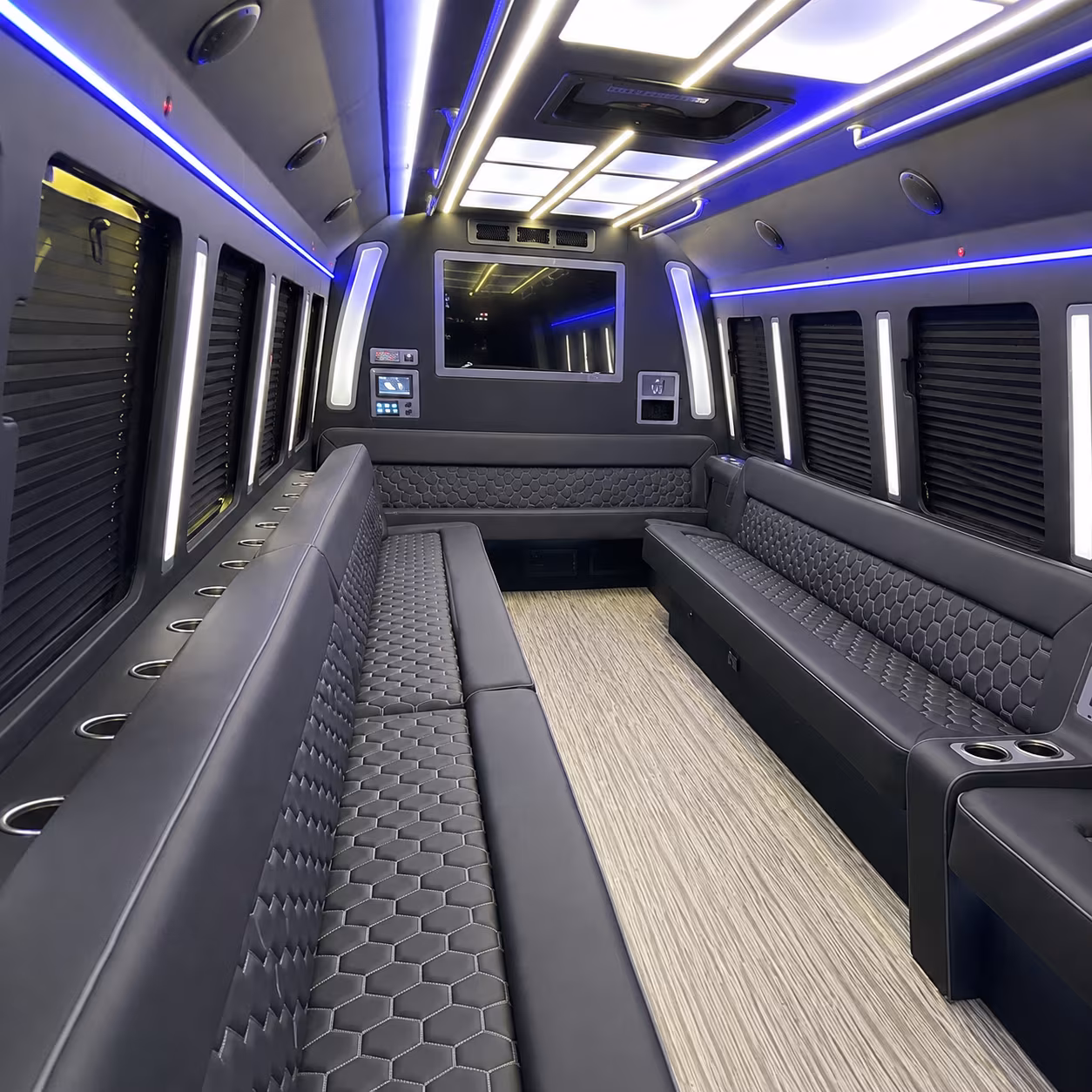 shelby township 40 passenger party bus inside