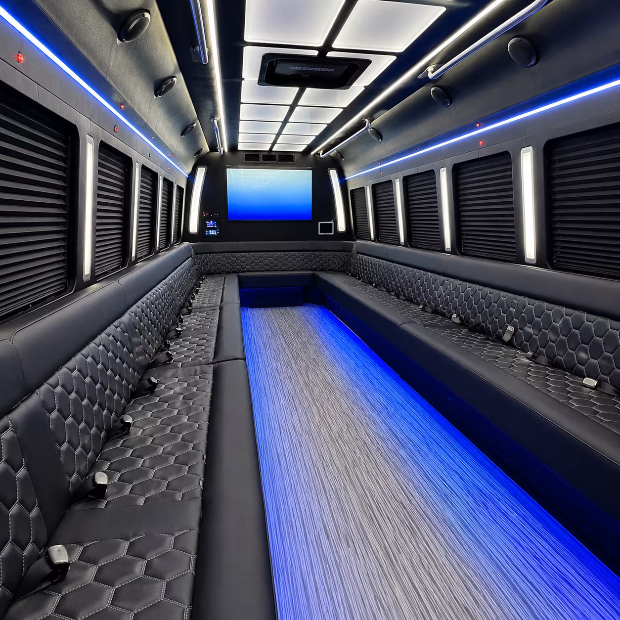 shelby township 50 passenger party bus inside
